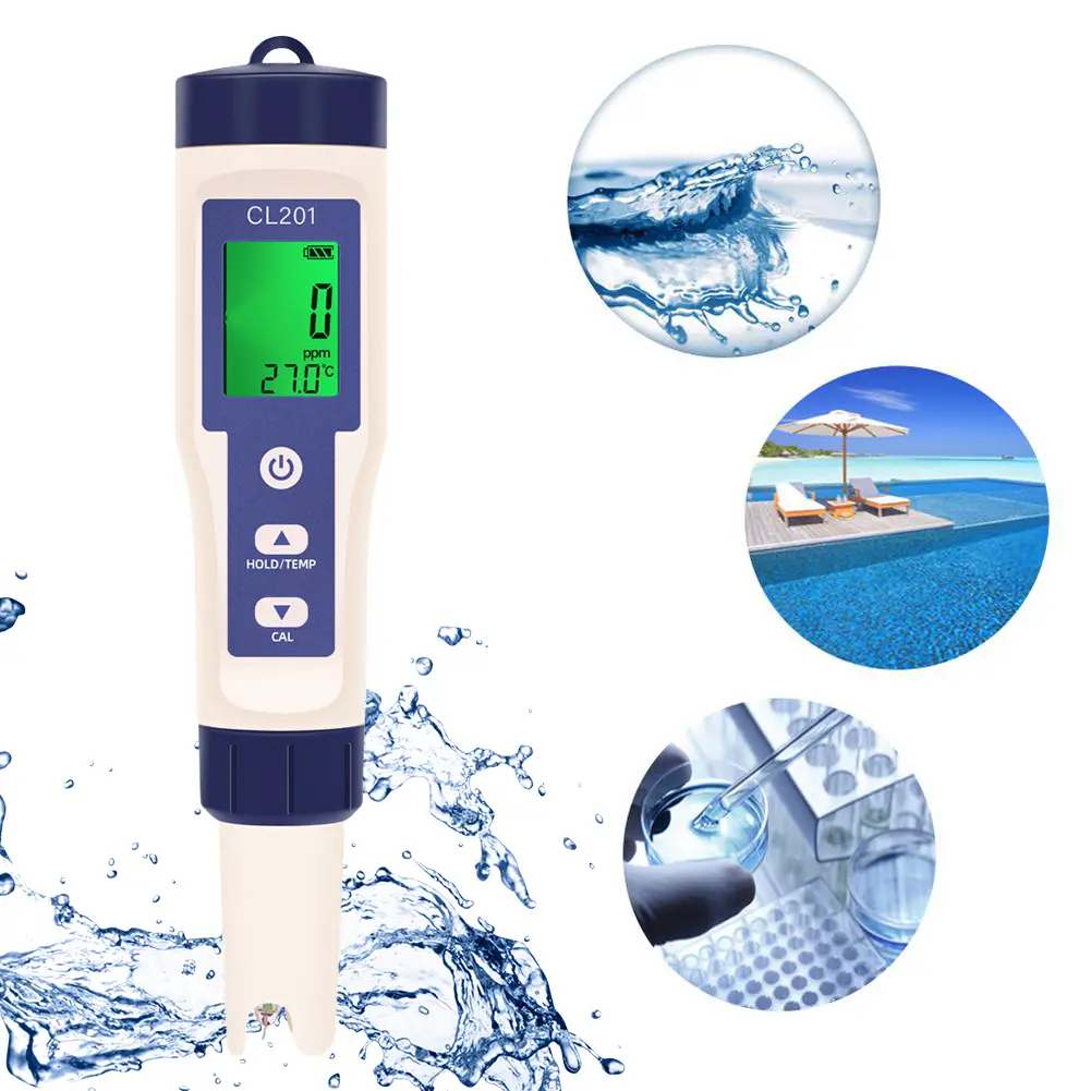 2 In 1 Intelligent Chlorin Meter Auto Calibration CL/TEMP Test Meter Multi-Purpose Water Test Pen for Swim Pool Water Tester