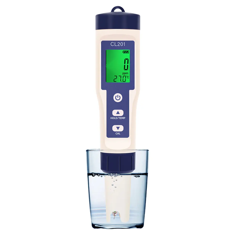 2 In 1 Intelligent Chlorin Meter Auto Calibration CL/TEMP Test Meter Multi-Purpose Water Test Pen for Swim Pool Water Tester