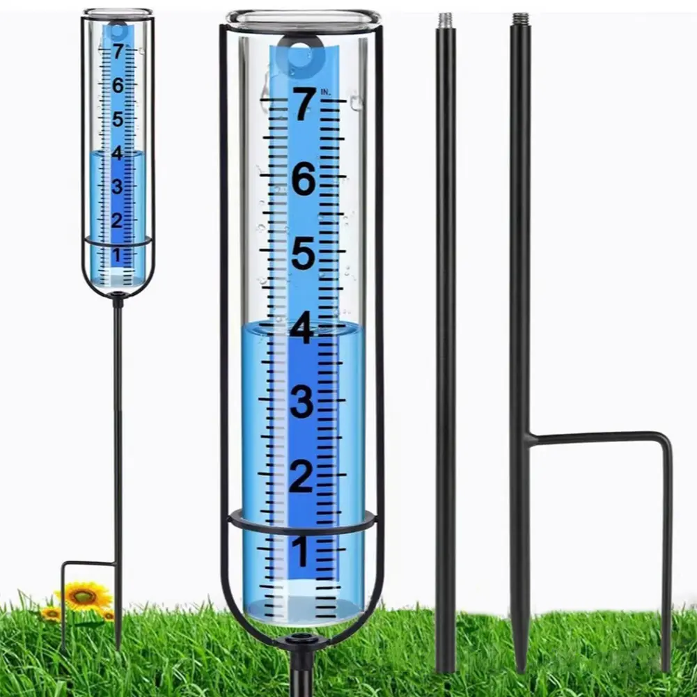 Outdoor Rain Gauge with Stake Rain Measure Gauge Adjustable Height Water Rain Meter Large Numbers for Garden Lawn Yard