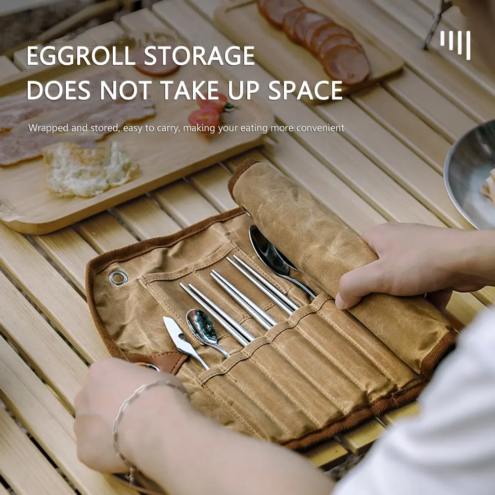 Classified Storage Tableware Roll Up Pouch Bag Space Saving for Travel Camping Hiking BBQ Spoon Chopsticks Fork Pouch