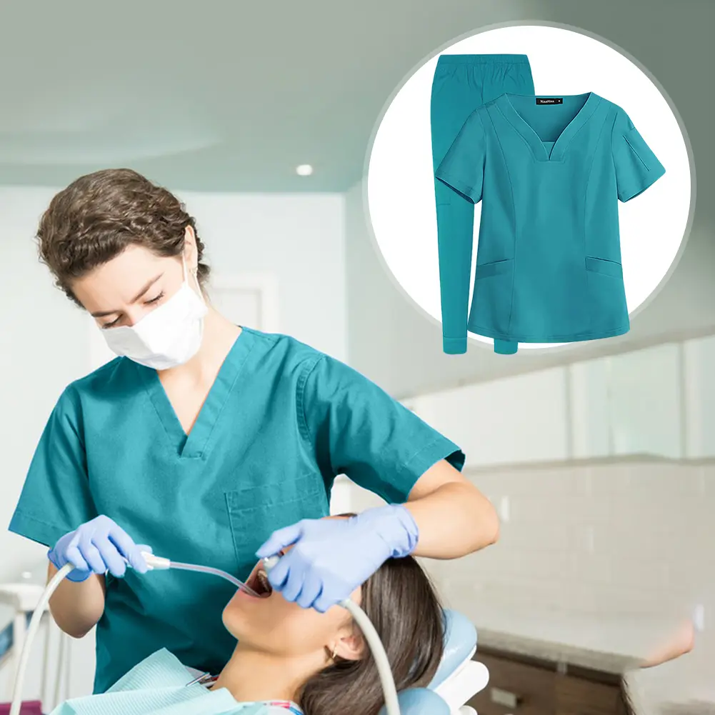 Unisex Medical Nurse Beauty Salon Workwear Medical Scrubs Top and Pants Hospital Surgical Work Clothes for Women and Men