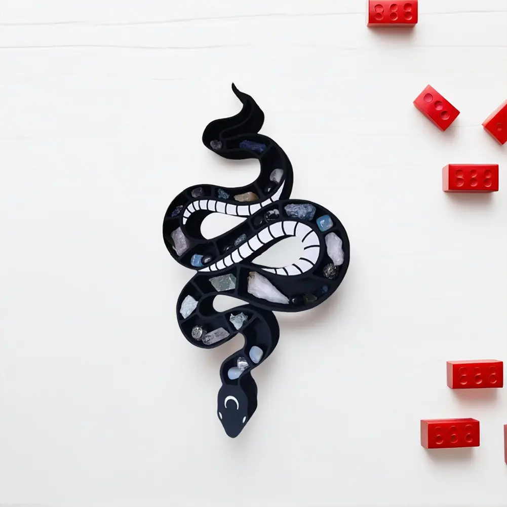 Wooden Snake Shape Crystal Storage Rack Crystal Display Shelf Mineral Rocks Storage Ornament for Home Decoration