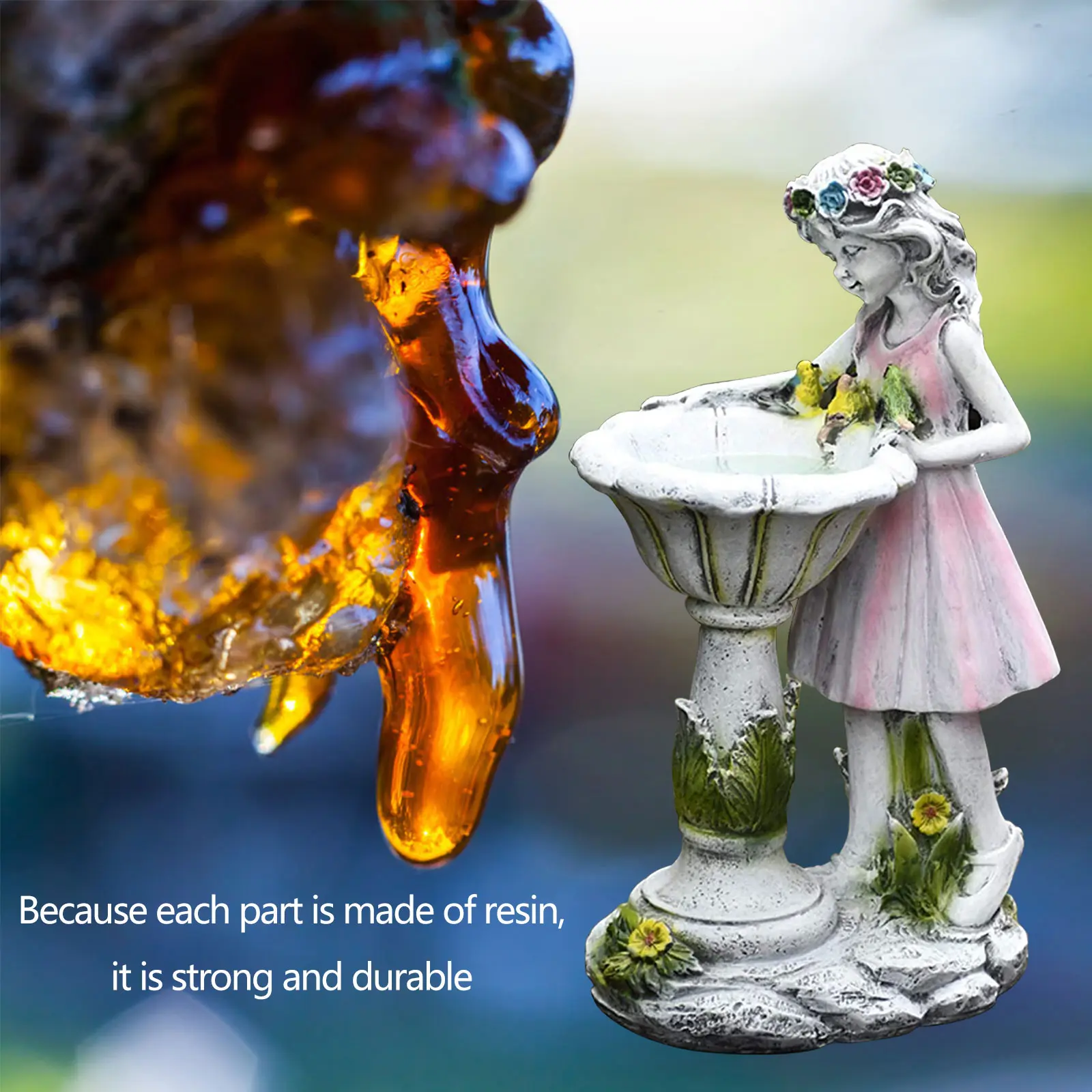Flower Fairy/Mermaid Statue Solar Light Outdoor Garden Art Ornament Resin Angel Sculpture Landscape Lamps for Home Garden Decor