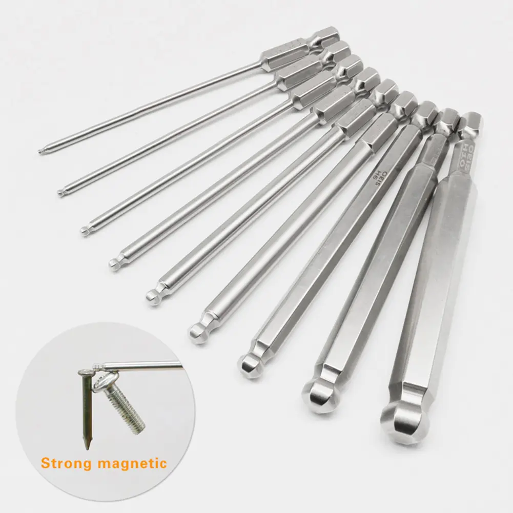 9pcs Magnetic Hex Head Allen Wrench Drill Bit Set Ball End Hex Screwdriver Bits Set 1/4 Inch Hex-Shank Ball Head Driver Bit