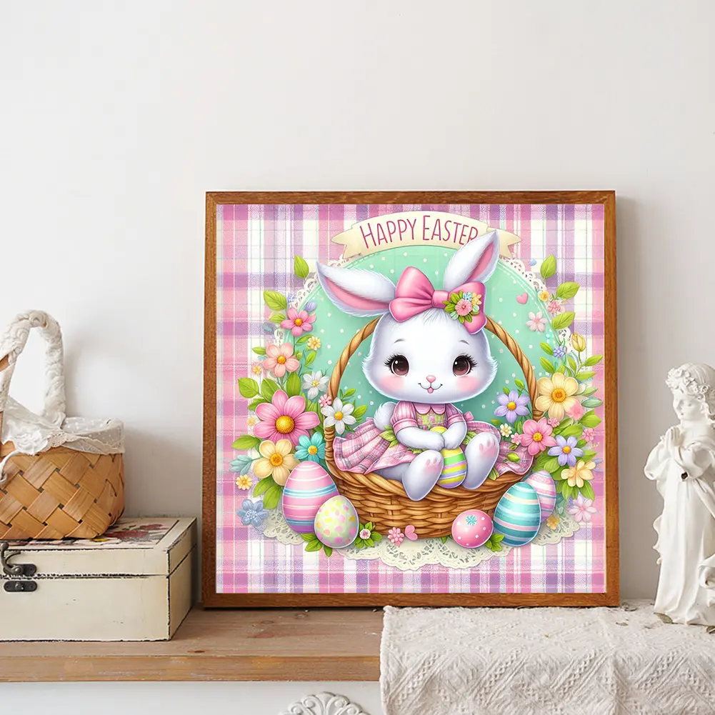 2pcs 5D DIY Full Round Drill Diamond Painting Easter Rabbit Egg Flower Handmade Craft Household Decor for Easter Festival Party
