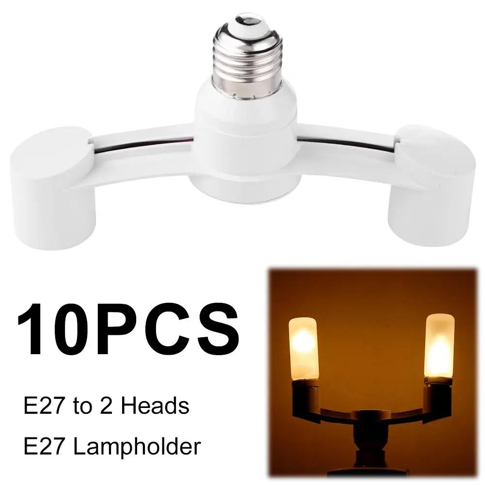 10Pcs E27 To E27 Bulb Lamp Holder Flame Retardant Dual Heads Lamp Holder 2 in 1 Light Bulb Converter for Warehouse Basement