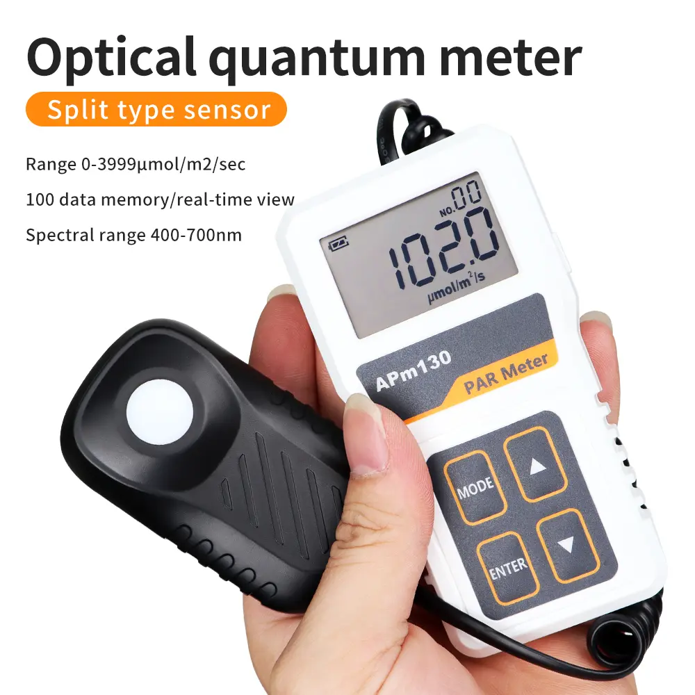 APM130 PAR Meter Digital Quantum Photosynthetic Activity Radiation PPFD Waterproof Sensor Plants Data Record Light Meter