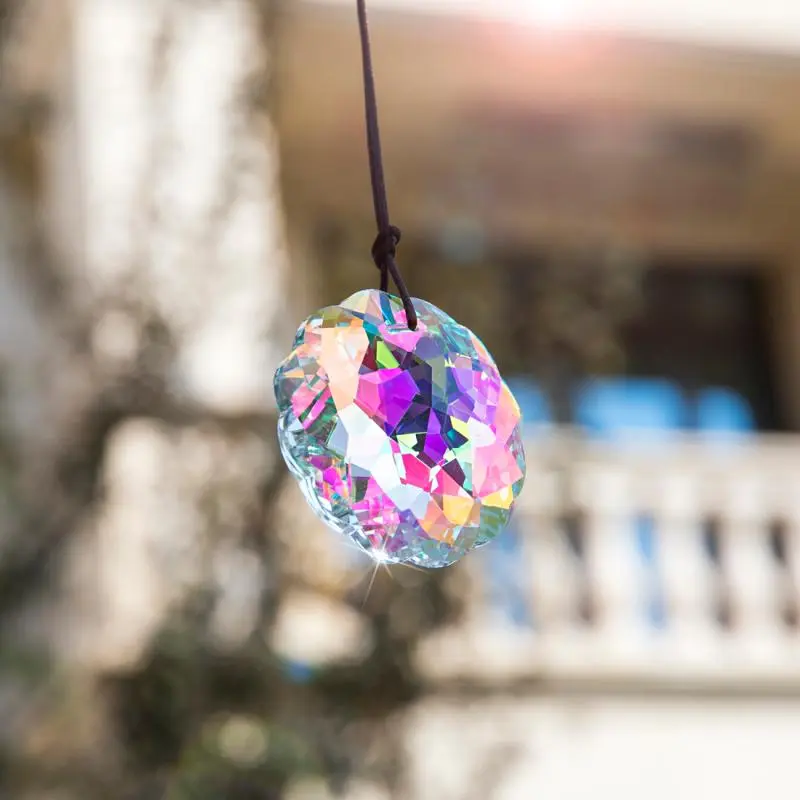 1 Pc With Rope Colorful Crystal Glass Prism Ball Suncatcher Pendant, Home Garden Craft Decoration, Valentine's Day, Mother'sGift
