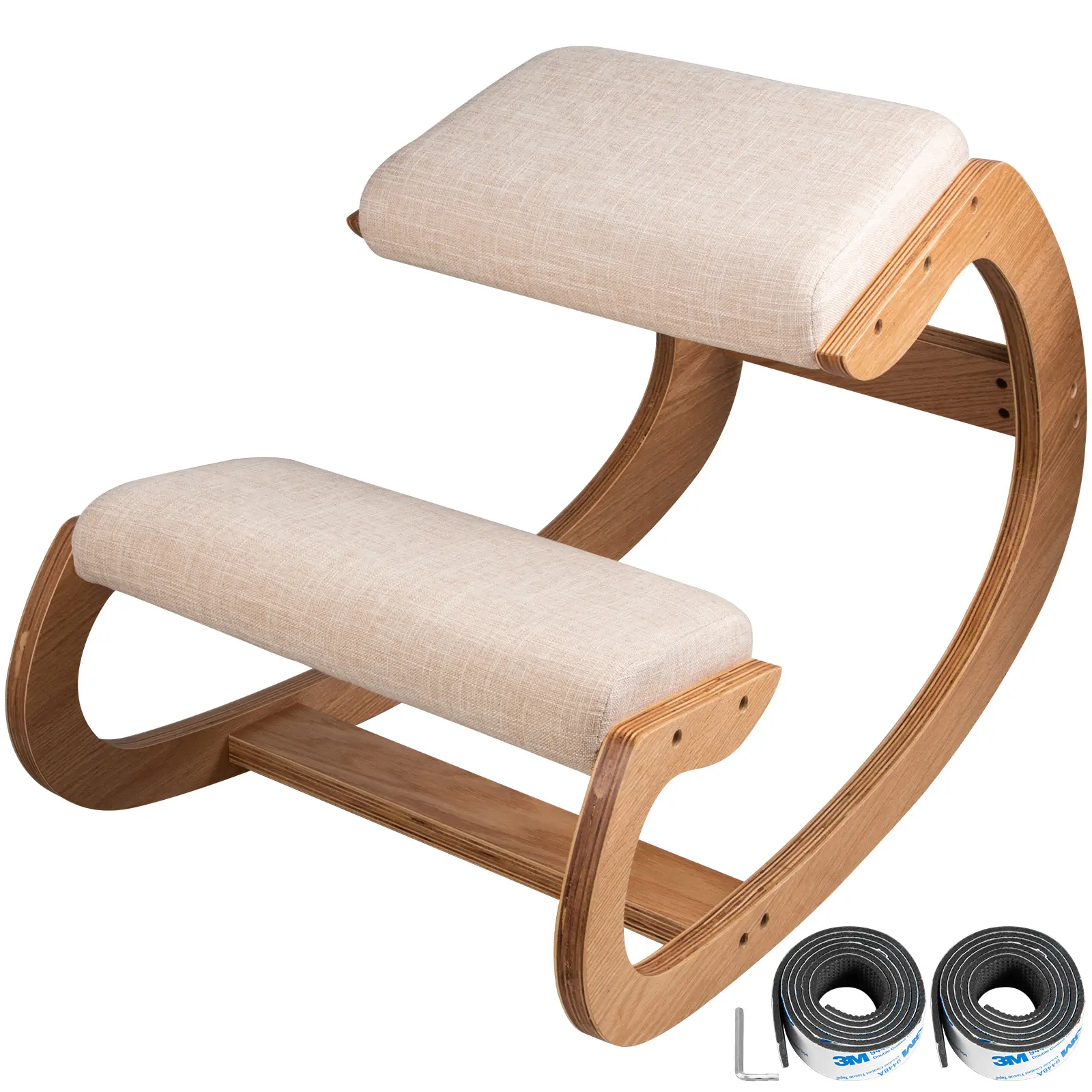 SucceBuy Ergonomic Rocking Wooden Kneeling Chair Correct Posture Computer Chair Original Home Office Furniture Thick Cushion