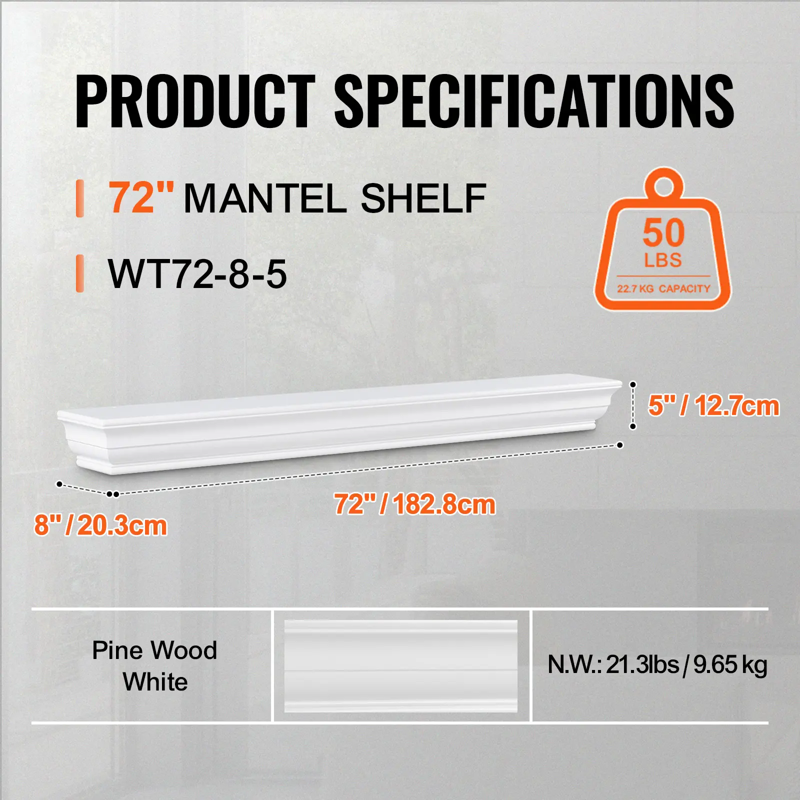 SucceBuy Fireplace Mantel 72 x 8  x 5" 50 lbs  Natural Wood Mantel for Over Fireplace Wall Handcrafted Wood for Wall Decor White