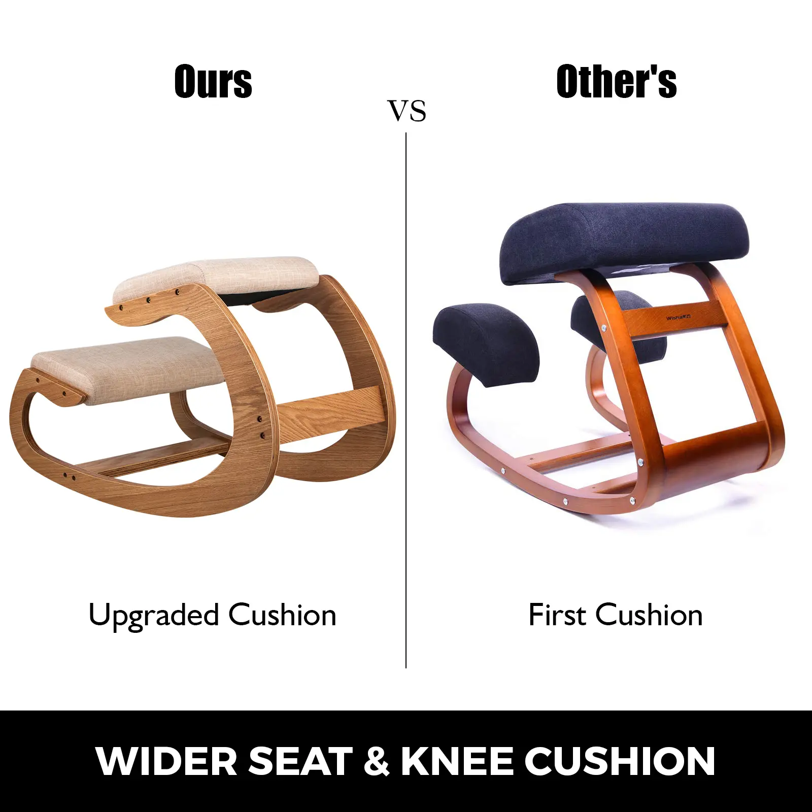 SucceBuy Ergonomic Rocking Wooden Kneeling Chair Correct Posture Computer Chair Original Home Office Furniture Thick Cushion