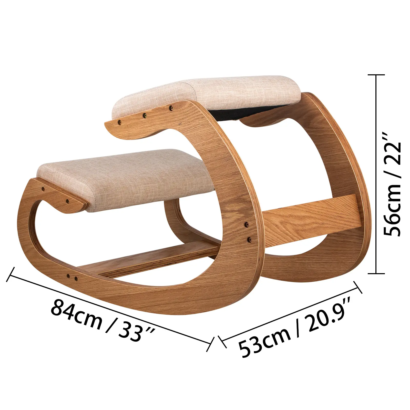 SucceBuy Ergonomic Rocking Wooden Kneeling Chair Correct Posture Computer Chair Original Home Office Furniture Thick Cushion