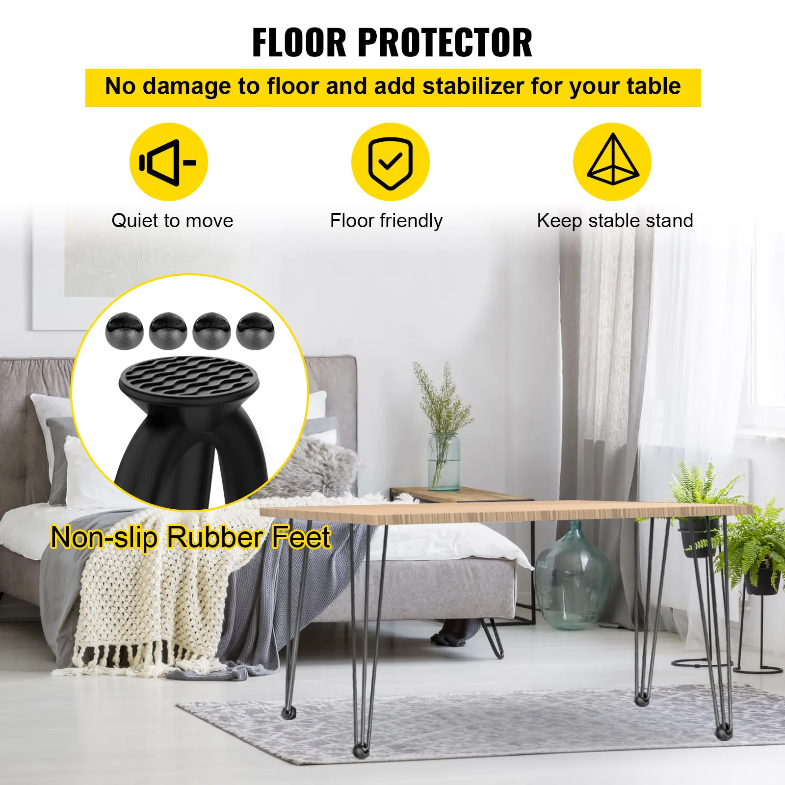 SucceBuy Hairpin Table Legs Black Set of 4 Desk Legs 3 Rods for Bench Desk Dining Chairs Carbon Steel DIY Heavy Duty Furniture