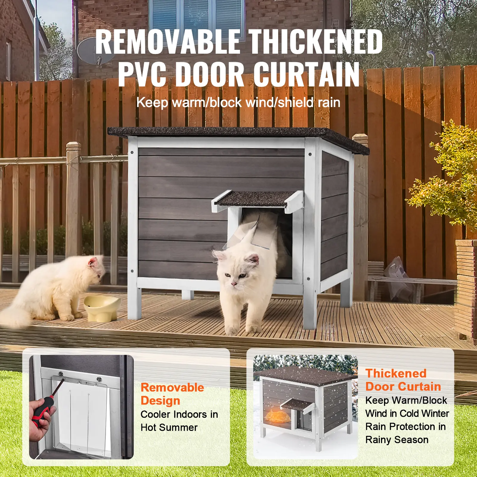 SucceBuy Outdoor Cat House Weatherproof, Feral Cat Shelter for Cat Outdoor Wooden Cat Rabbit House with All-Round Foam Insulated
