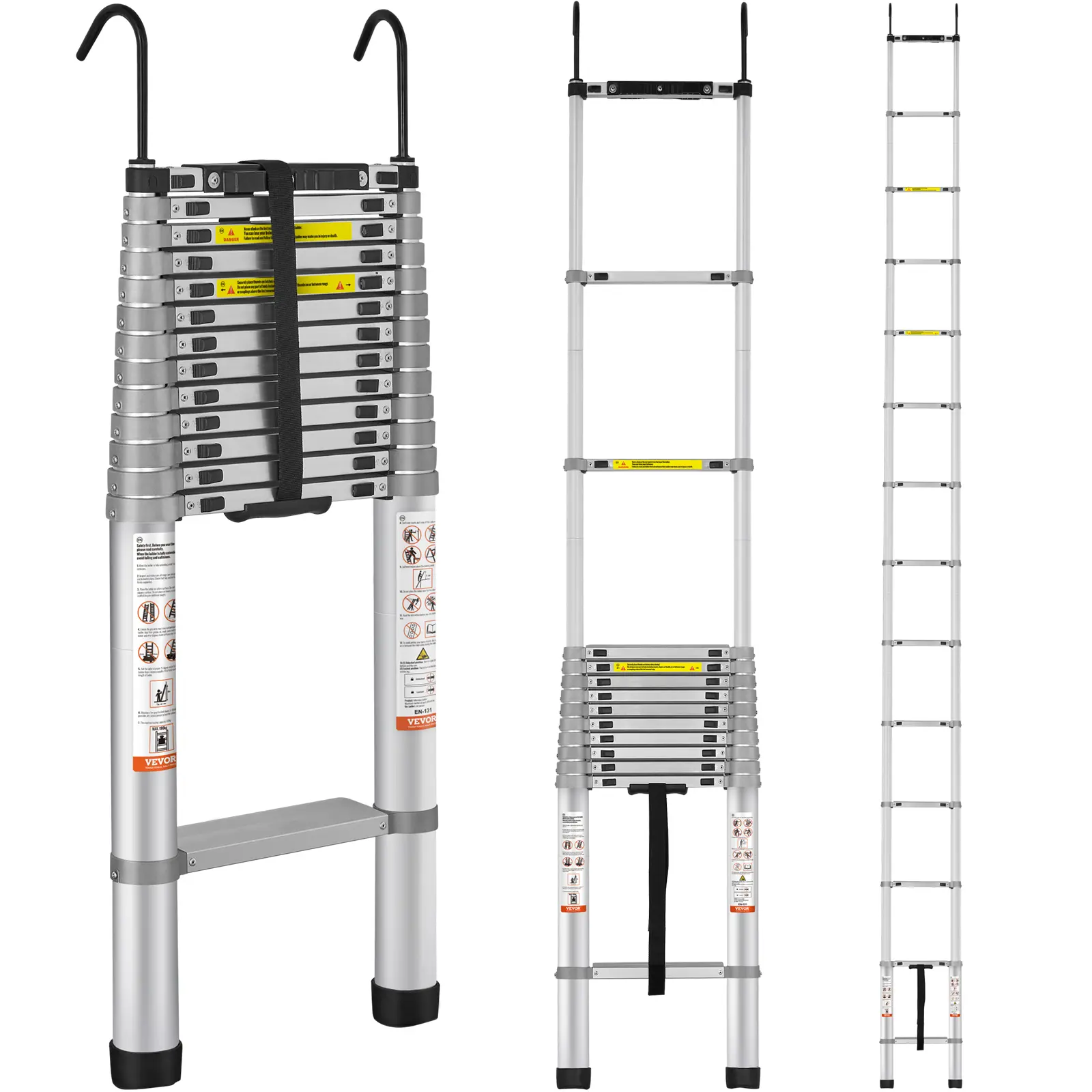 SucceBuy Telescoping Ladder 4 Type Aluminum button Retraction Collapsible Extension Ladder 400 LBS Capacity with Non-slip Feet