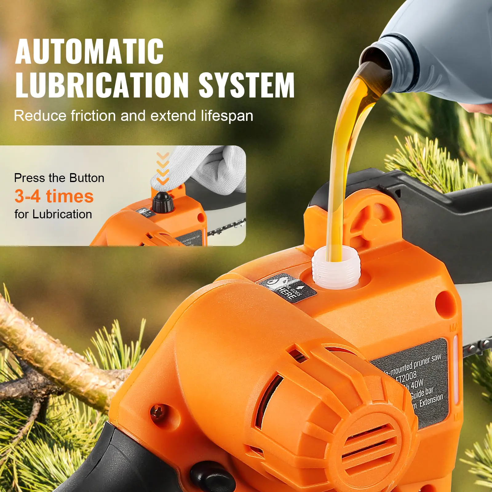 SucceBuy 2-in-1 Cordless Pole Saw Mini 20V Pole Chainsaw 5" Cutting Capacity 8ft Reach Pole Saw for Branch Cutting Tree Trimming