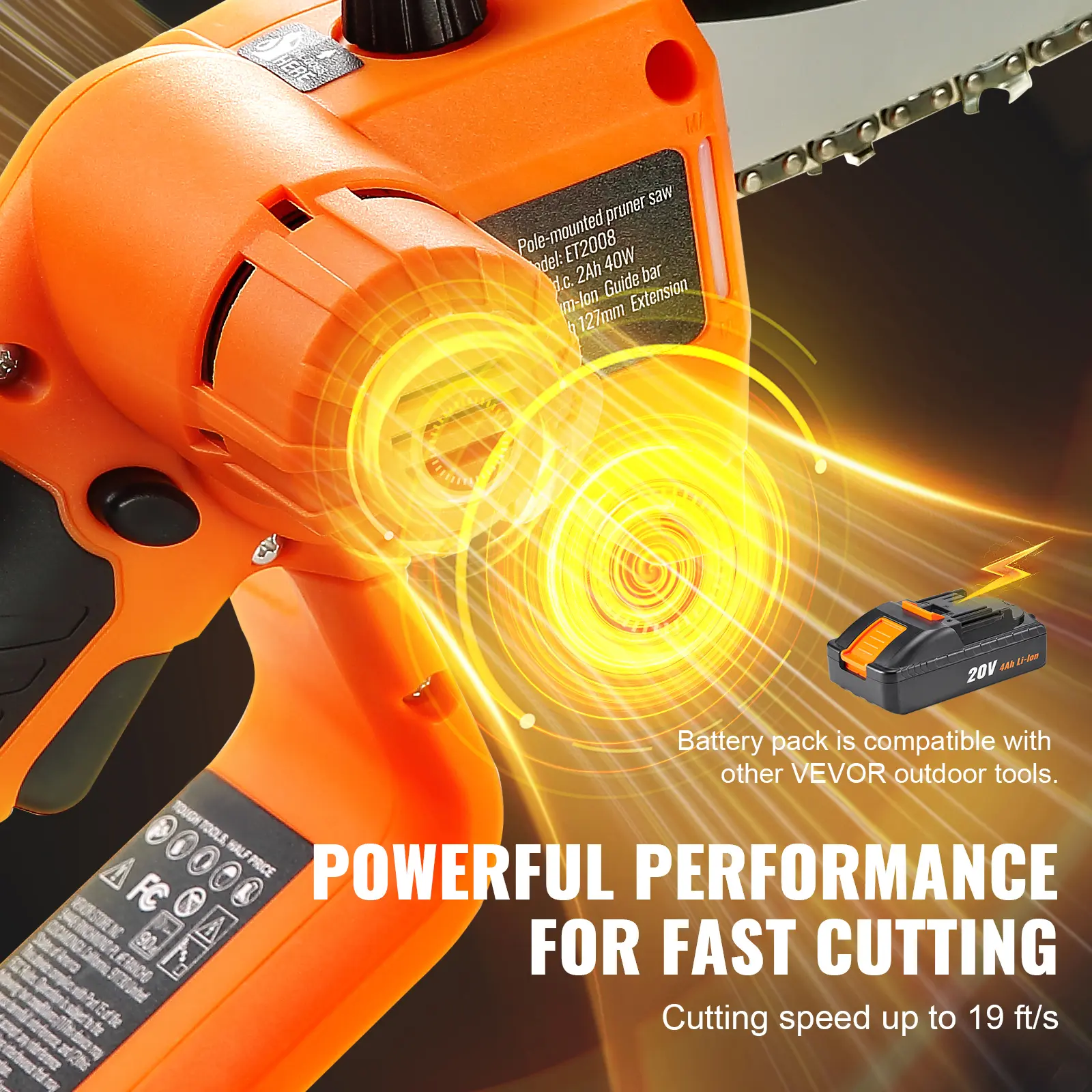 SucceBuy 2-in-1 Cordless Pole Saw Mini 20V Pole Chainsaw 5" Cutting Capacity 8ft Reach Pole Saw for Branch Cutting Tree Trimming