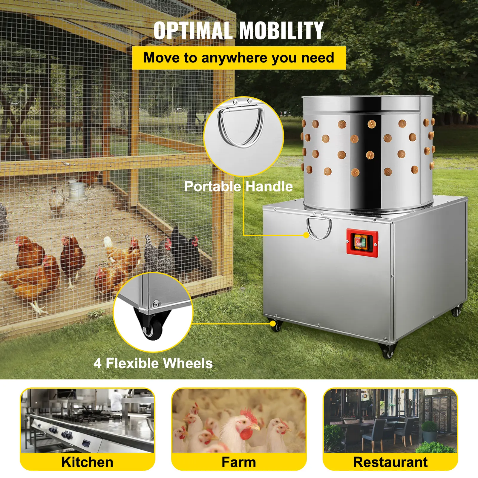 SucceBuy Stainless Steel Chicken Plucker Turkey Poultry Defeather Plucking Machine 23.5In Chicken Hair Removal Plucking Machine