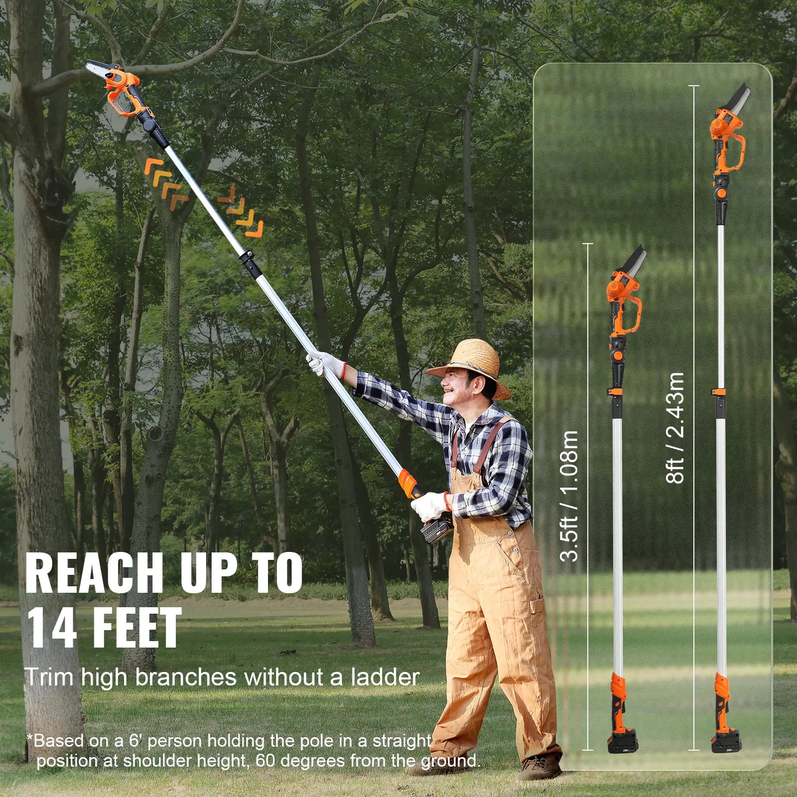 SucceBuy 2-in-1 Cordless Pole Saw Mini 20V Pole Chainsaw 5" Cutting Capacity 8ft Reach Pole Saw for Branch Cutting Tree Trimming