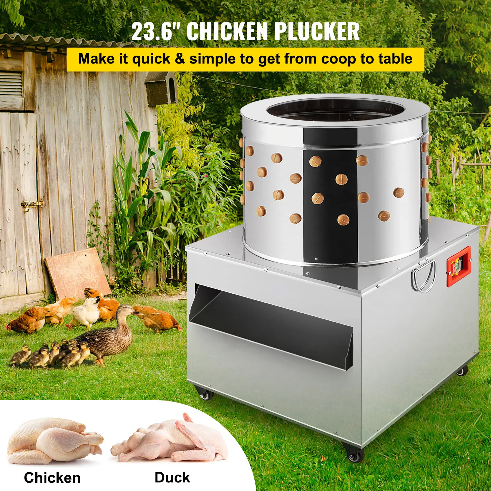 SucceBuy Stainless Steel Chicken Plucker Turkey Poultry Defeather Plucking Machine 23.5In Chicken Hair Removal Plucking Machine