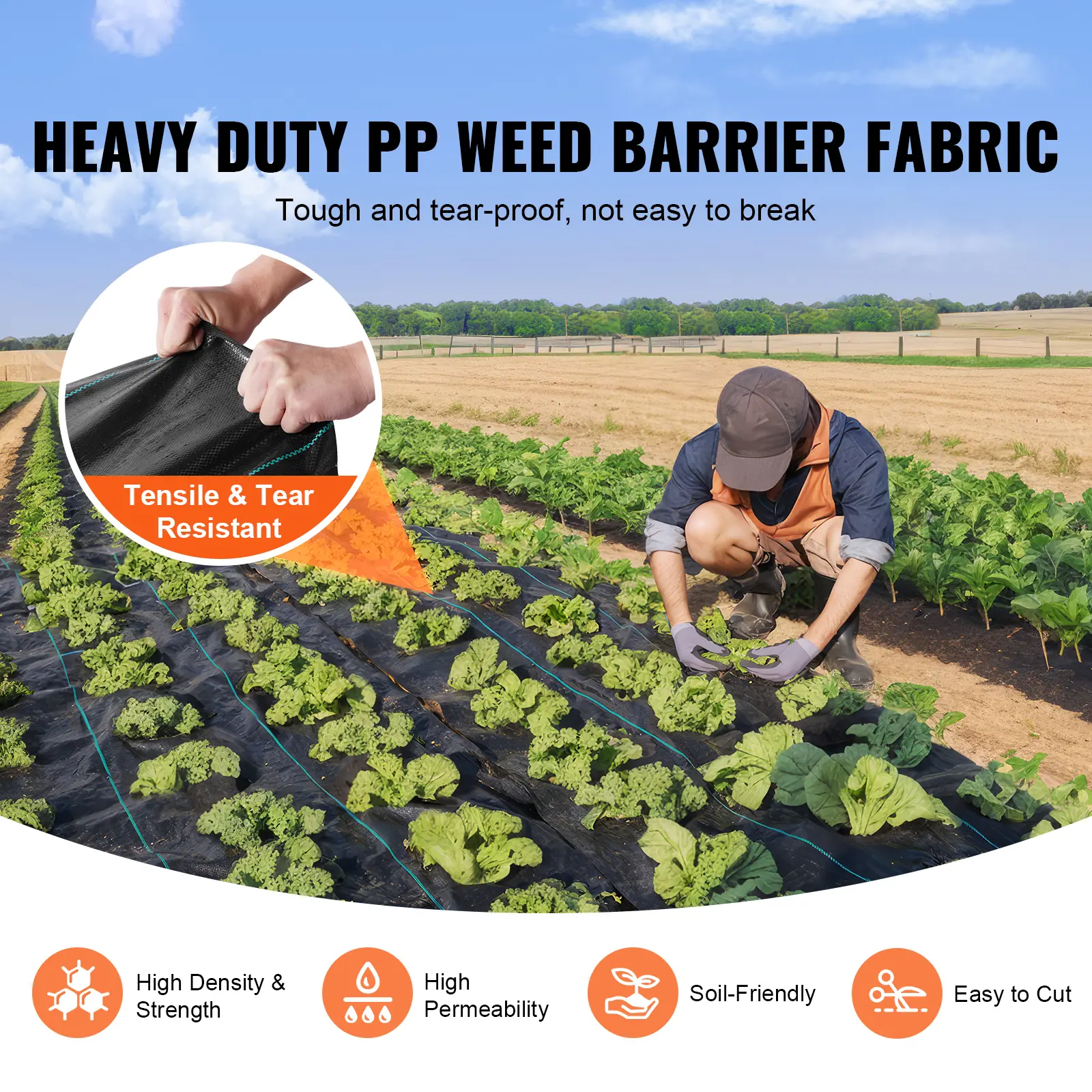 SucceBuy Weed Barrier Landscape Fabric Heavy Duty Garden Fabric Woven PP Weed Control Driveway Geotextile Fabric for Landscaping
