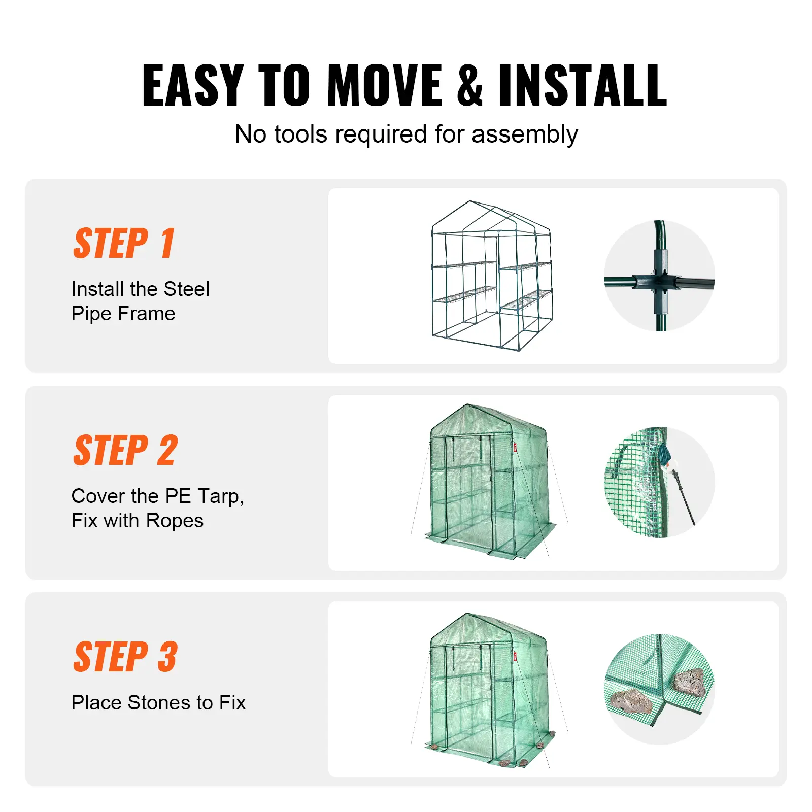 SucceBuy 4.6x4.6x6.6ft Walk-in Greenhouse with Shelves High Strength PE Cover with Zipper Door Suitable for Planting and Storage