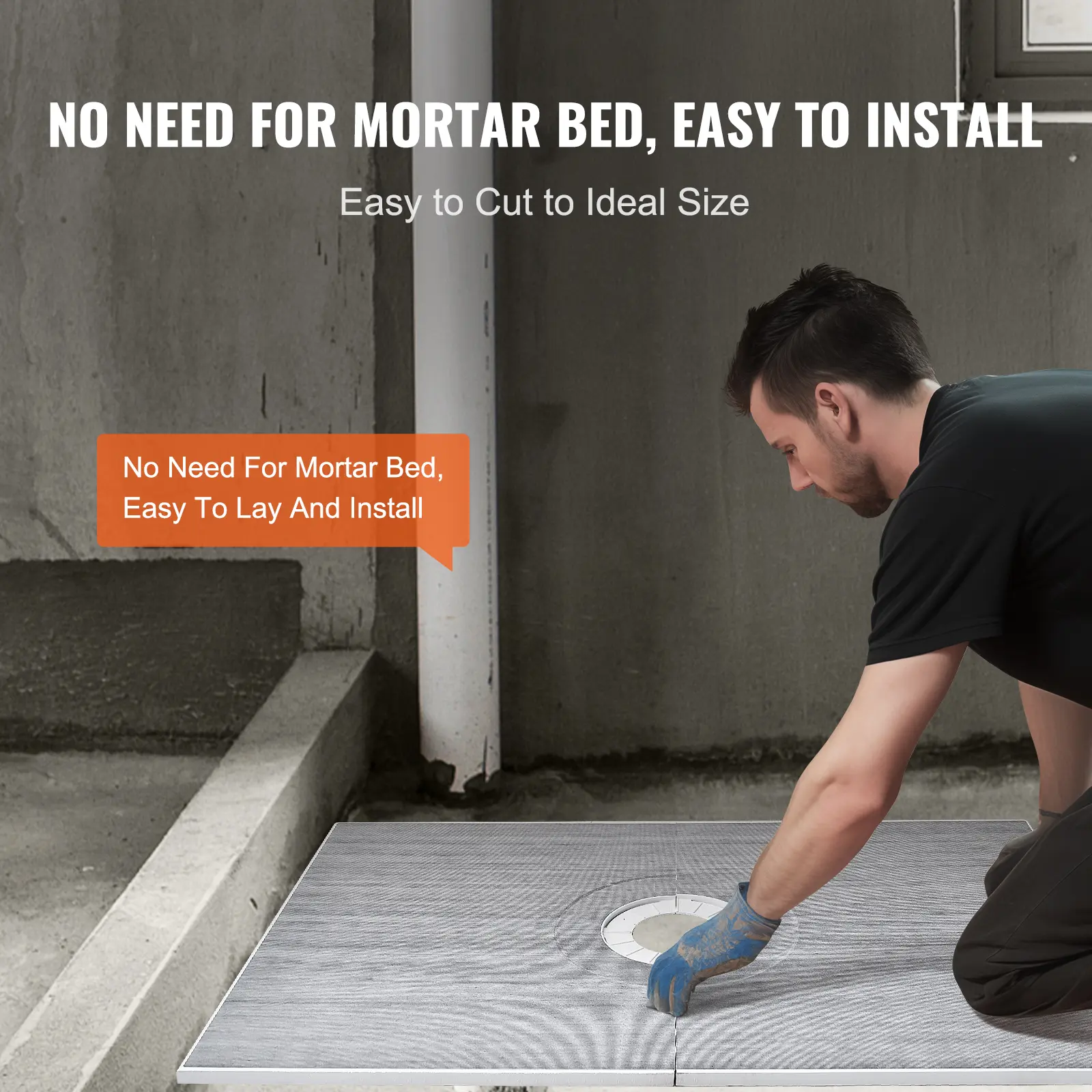 SucceBuy Shower Curb Kit Shower Pan Kit with Central Drain Lightweight EPS Shower Installation Slope Sticks Fit for Bathroom