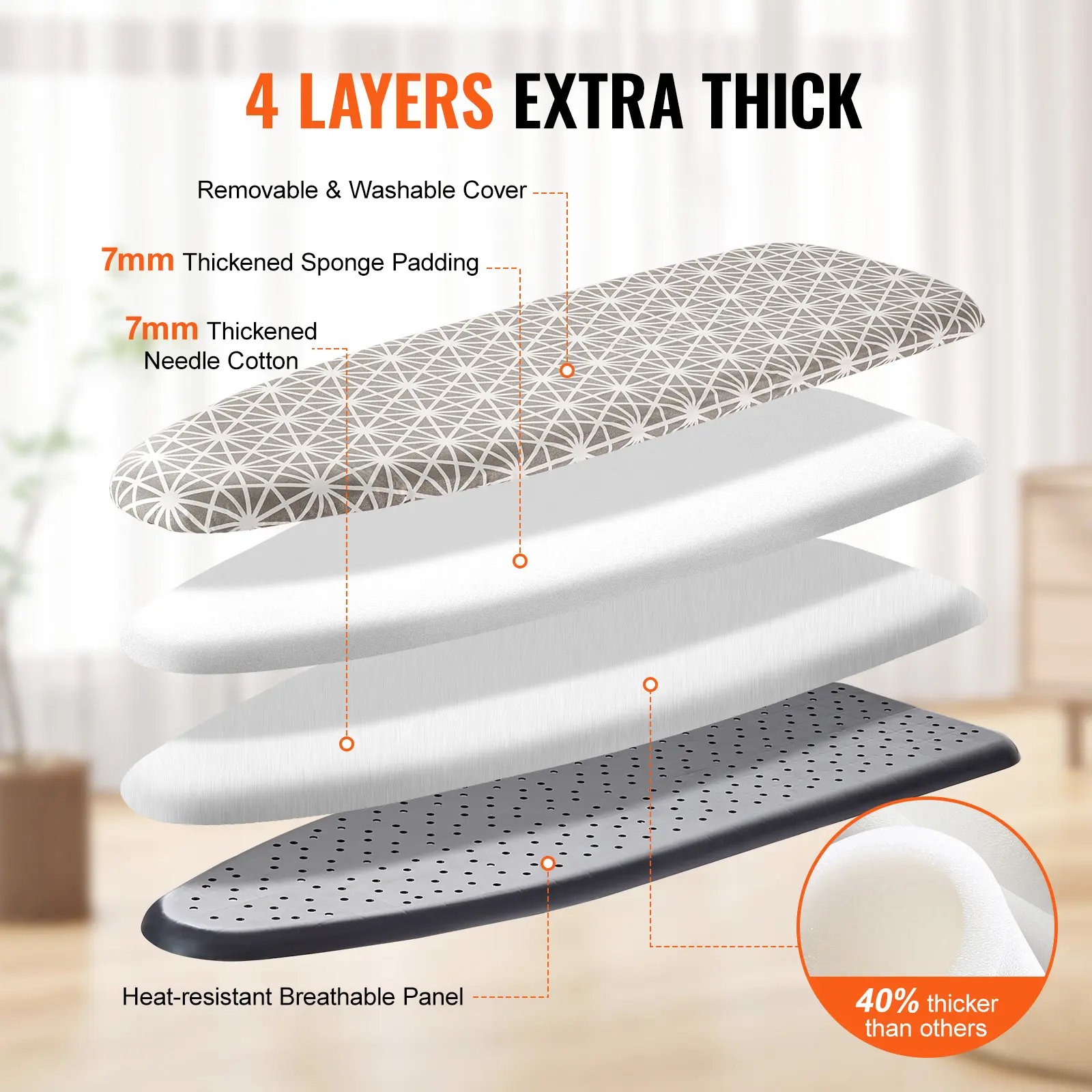 SucceBuy Ironing Board Thickened w/ Heat Resistant Cover 100% Cotton Cover Height Adjustable Ironing Board for Home Laundry Room
