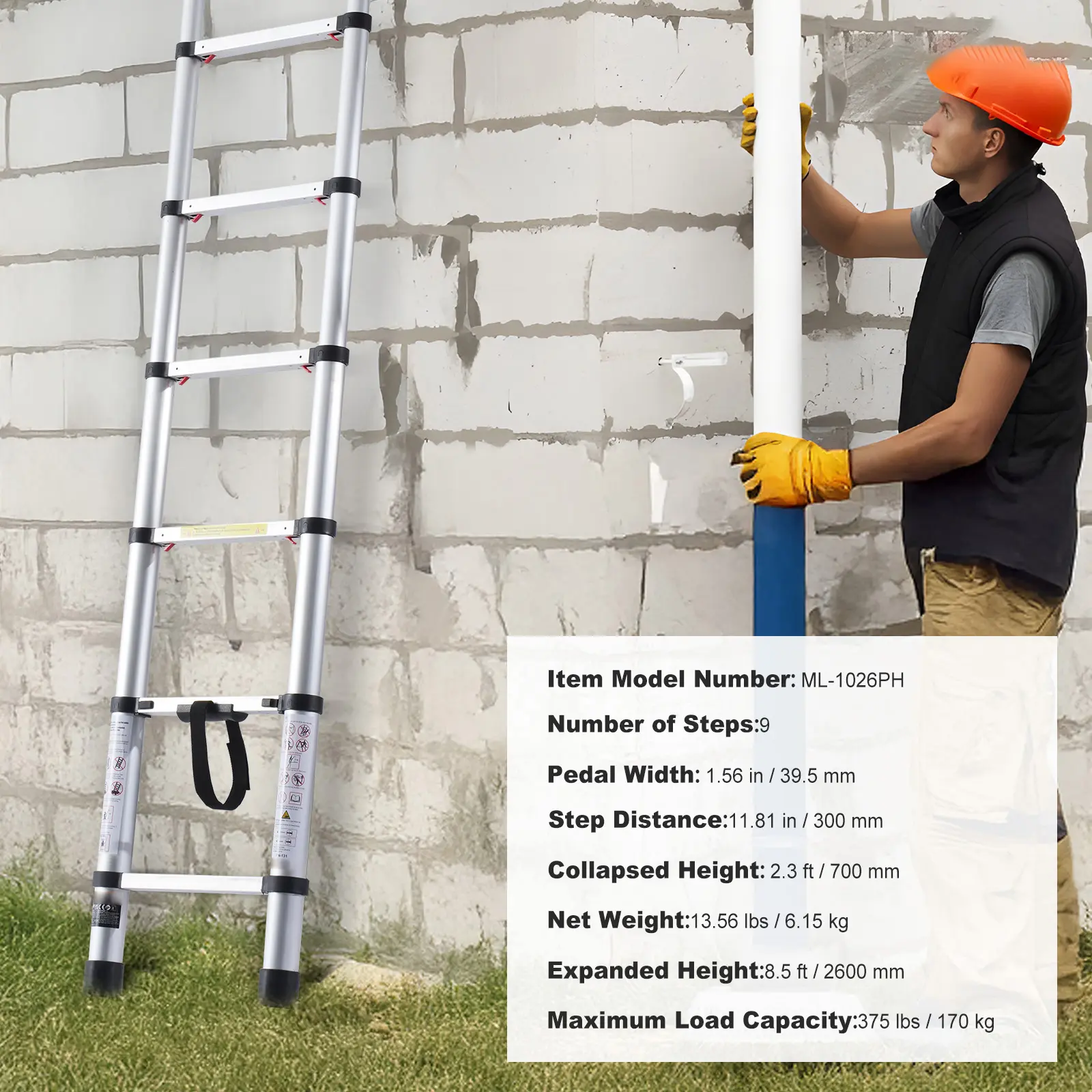 SucceBuy Telescoping Ladder 8.5/16.5/ 20.3FT Aluminum One-button Retraction Collapsible Ladder Portable Ladders for Home RV Loft