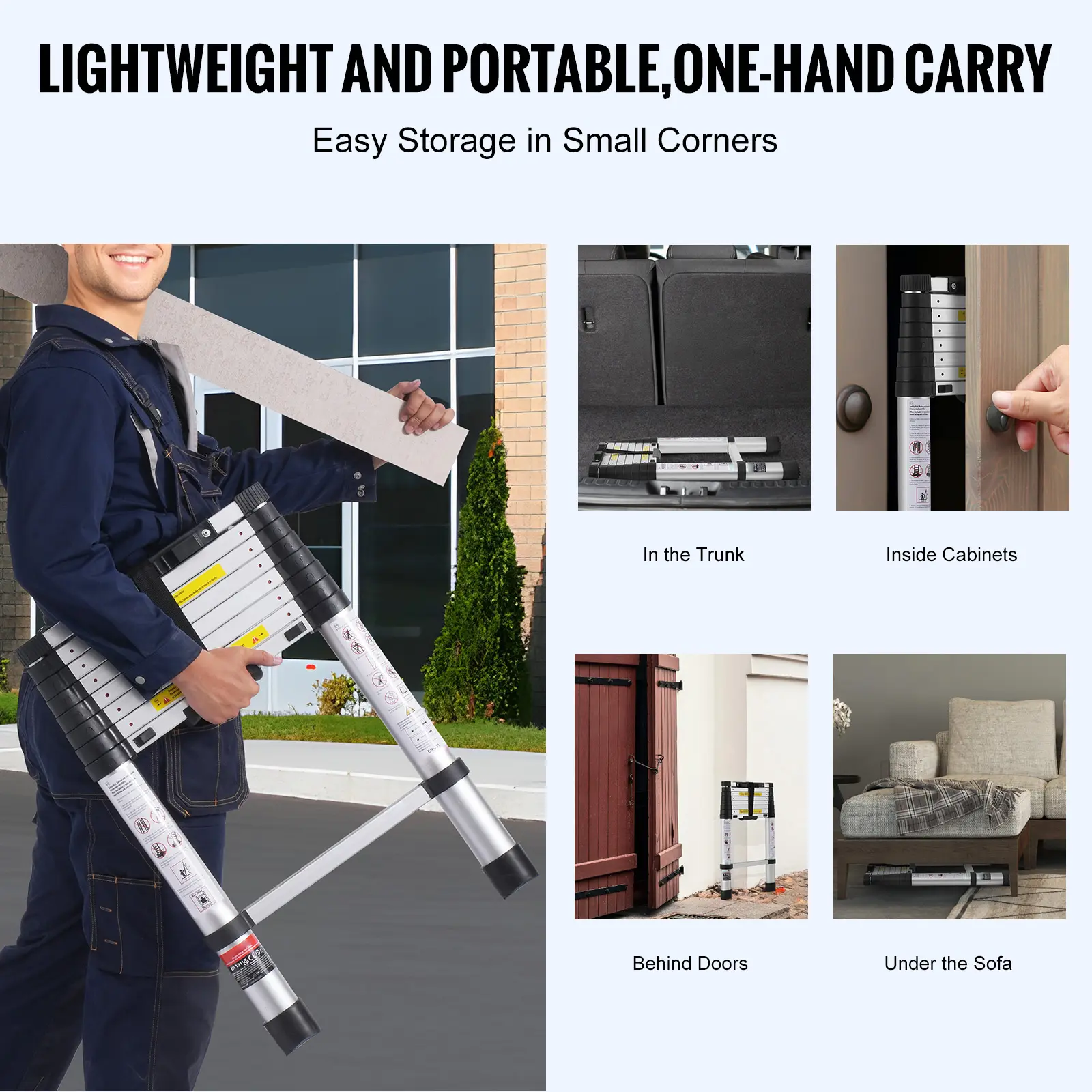 SucceBuy Telescoping Ladder 8.5/16.5/ 20.3FT Aluminum One-button Retraction Collapsible Ladder Portable Ladders for Home RV Loft