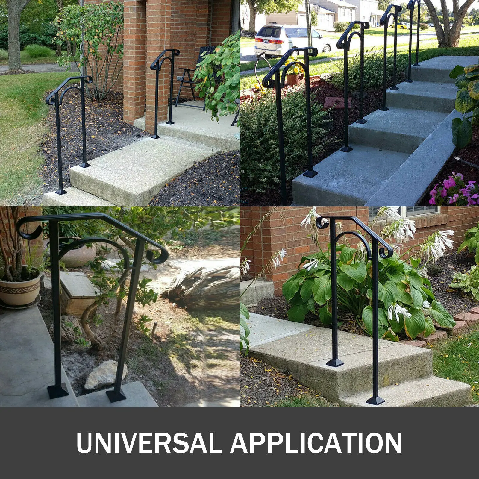 SucceBuy Handrail Arch Railing White Fits 1 Or 5 Steps Stair Rail Wrought Iron Hand Rails With Installation Kit For Outdoor