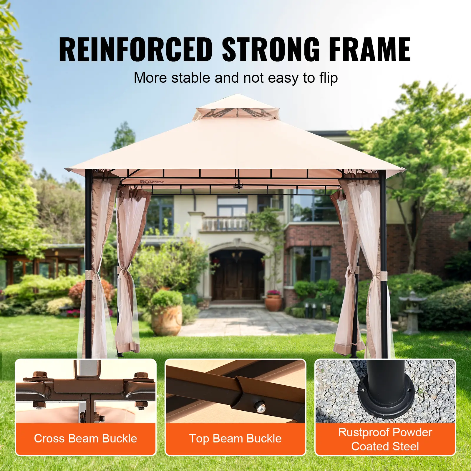 SucceBuy 11x11ft/10x10ft/10x13ft Portable Gazebo PU Coated 250D Garden Market Waterproof Collapsible Canopy Tent for Outdoor