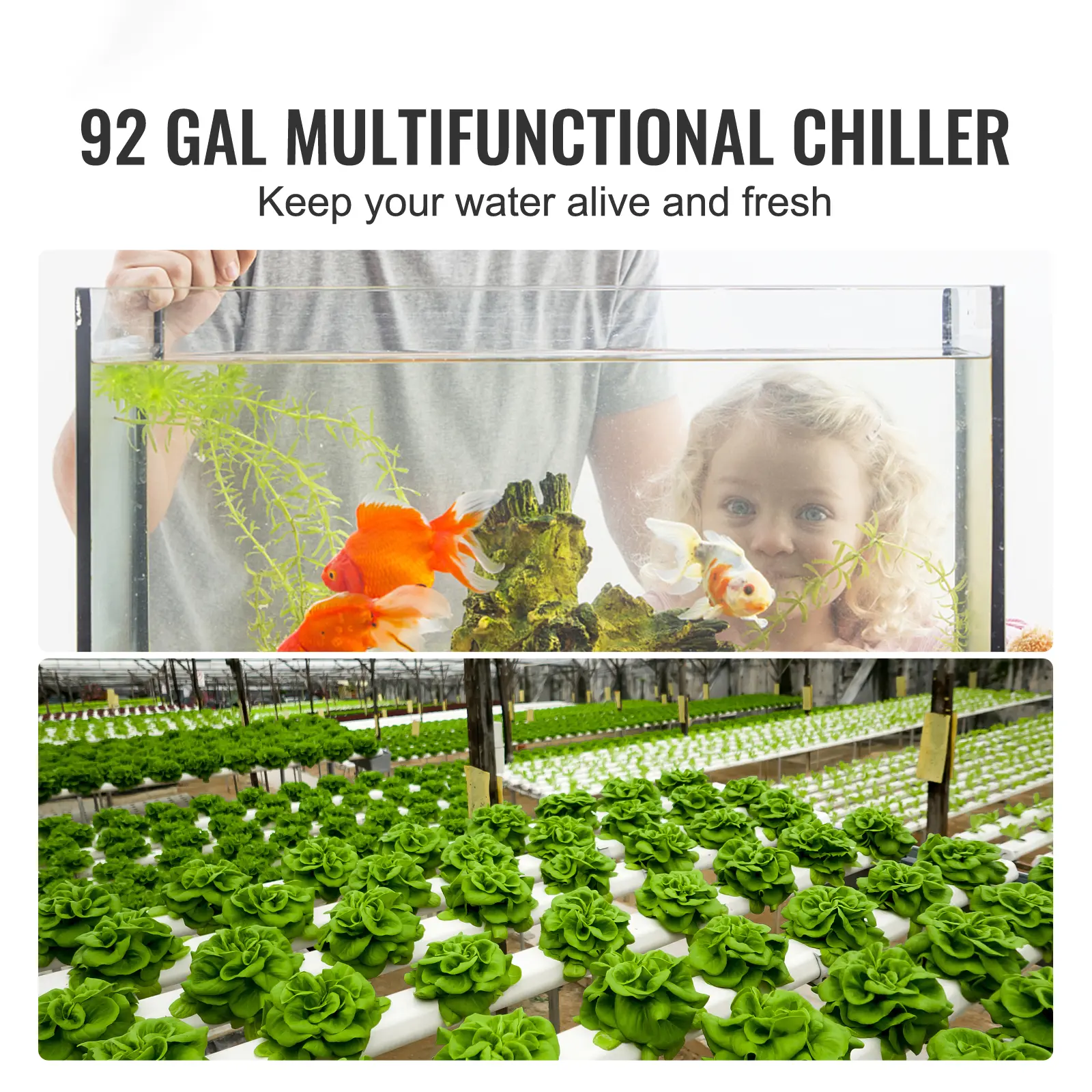 SucceBuy Aquarium Chiller 0.25/0.33/0.1/1.5HP Hydroponic Water Chiller Quiet Refrigeration Compressor for Fresh Water Fish Tank
