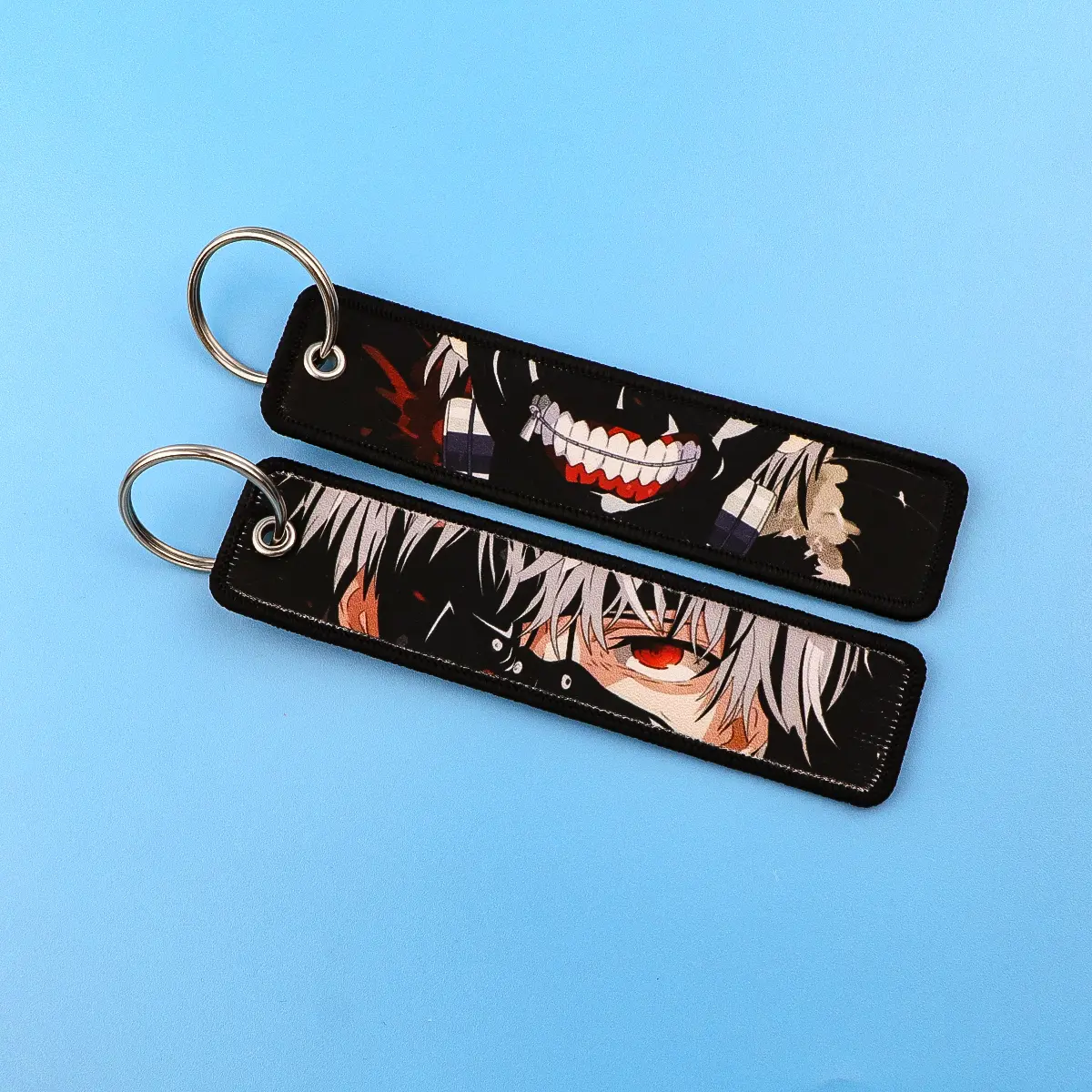 Anime Kaneki Ken Key Chain for Men Women Embroidery Key Fobs Holder Manga Key Tag Key Ring Fashion Accessories Gifts