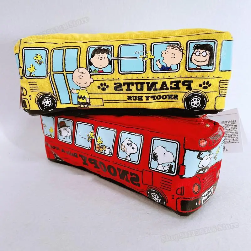 Cartoon Snoopy Canvas Pencilcase for Students Stationary School Office Supplies Large Capacity Puppy Bus Square Cute Pencil Bags