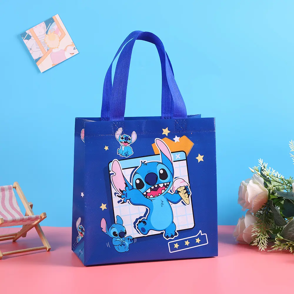 10/20pcs Cartoon Stitch Gift Bag Candy Snacks Waterproof Non-Woven Gift Tote Bags Shopping Portable Bag For Gifts 23x22x11cm