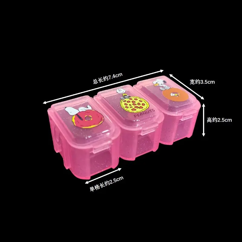 Snoopy Pill Box Mini Cartoon Portable 3 Compartments Pill Organizer Storage Tablets Case Anime Holder Containers with Pendant