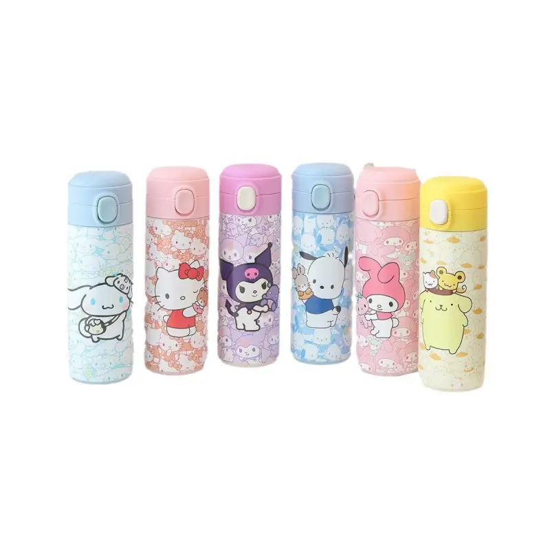 Sanrio Hello Kitty Kuromi Melody Cinnamoroll Cartoon Insulated Cup Snoopy Children's Water Bottle Stainless Steel Bouncing Cup