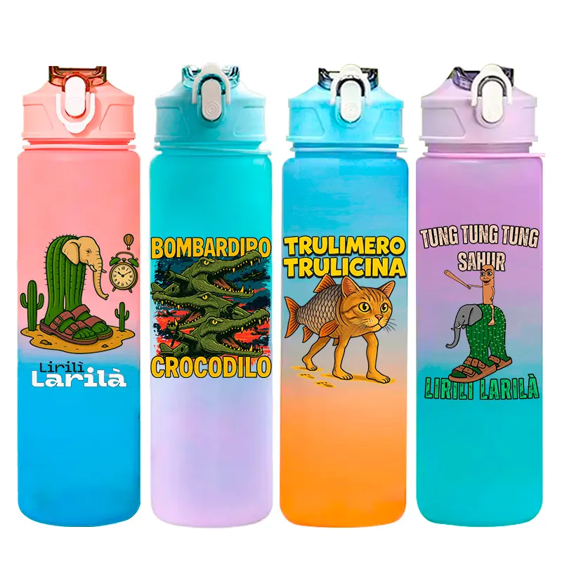 750 ML Tungtungtung Sahur Bombardiro Crocodilo Large Capacity Straw Water Cup Outdoor Portable Water Bottle Ins Popular Gifts
