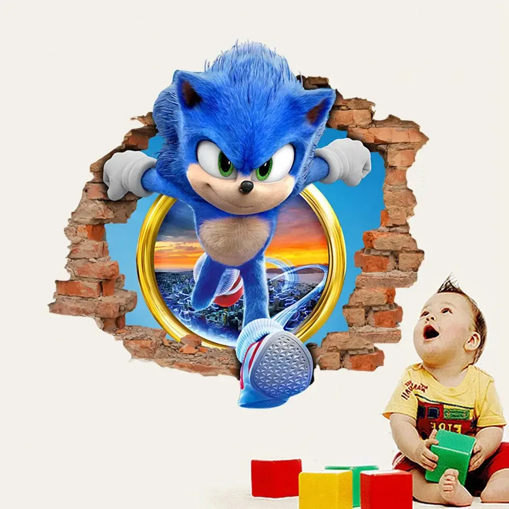 Bandai Sonic Cartoon Sticker PVC Wallpaper Game Poster 3D Having A Three-dimensional Sense Cool and Dazzling Originality Anime