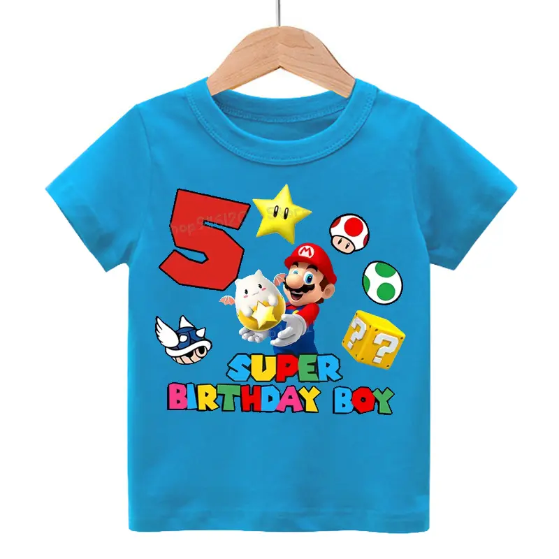 Super Marios Bros Birthday T Shirt baby Boy Number T-Shirts Anime Cartoon Short Sleeve Tee Summer Kids Tops  Toddler Clothes