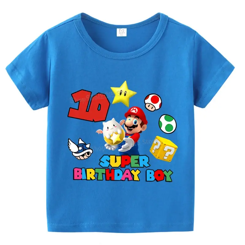Super Marios Bros Birthday T Shirt baby Boy Number T-Shirts Anime Cartoon Short Sleeve Tee Summer Kids Tops  Toddler Clothes