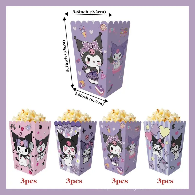 12Pcs Kuromi Popcorn Box Party Favor Treat Box for Christmas Birthday Party Decorations DIY Candy Cookies Box Party Supplies