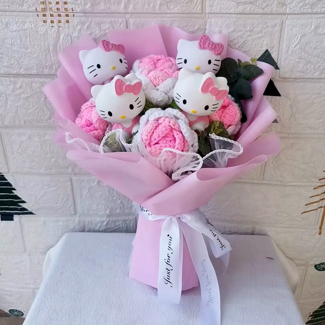 MINISO Hello Kitty Cartoon Plush Bouquet  Anime Rose Flowers Doll Home Wedding Decoration Christmas Valentine's Day Gift
