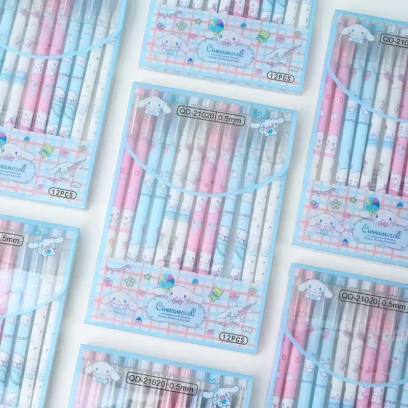 12pcs Sanrio Black Neutral Pen Hellokitty Melody Kuromi Cinnamoroll Roller Ball Pen School Supplies Stationery Wholesale