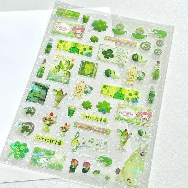 Steve Random 4pcs Set Green four-leaf Clover Transparent Star Glitter Film Cut Stickers Lovely Jouranl Deco Stickers New