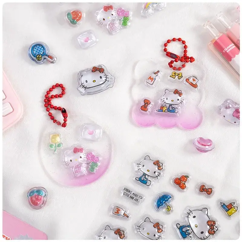 Hello Kitty  Sanrio 3D Embossed Crystal Stickers Children Girl Cartoon  Toys DIY Decoration Reward Stickers Holiday Gifts