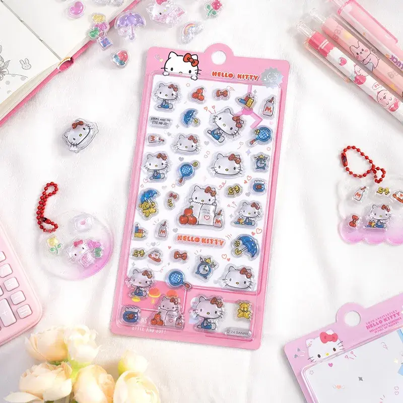 Hello Kitty  Sanrio 3D Embossed Crystal Stickers Children Girl Cartoon  Toys DIY Decoration Reward Stickers Holiday Gifts