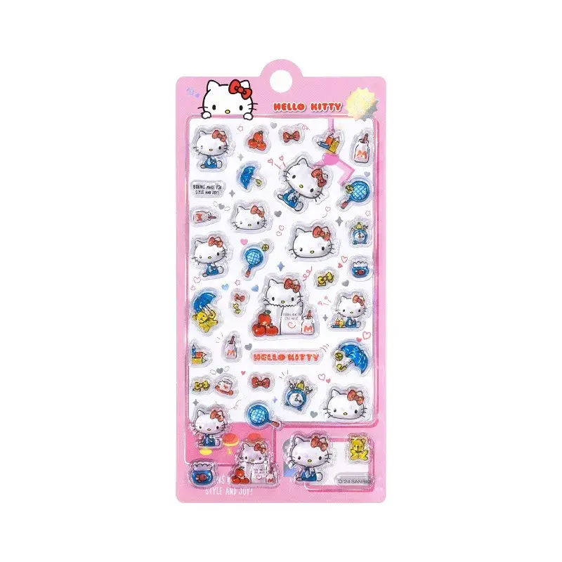 Hello Kitty  Sanrio 3D Embossed Crystal Stickers Children Girl Cartoon  Toys DIY Decoration Reward Stickers Holiday Gifts