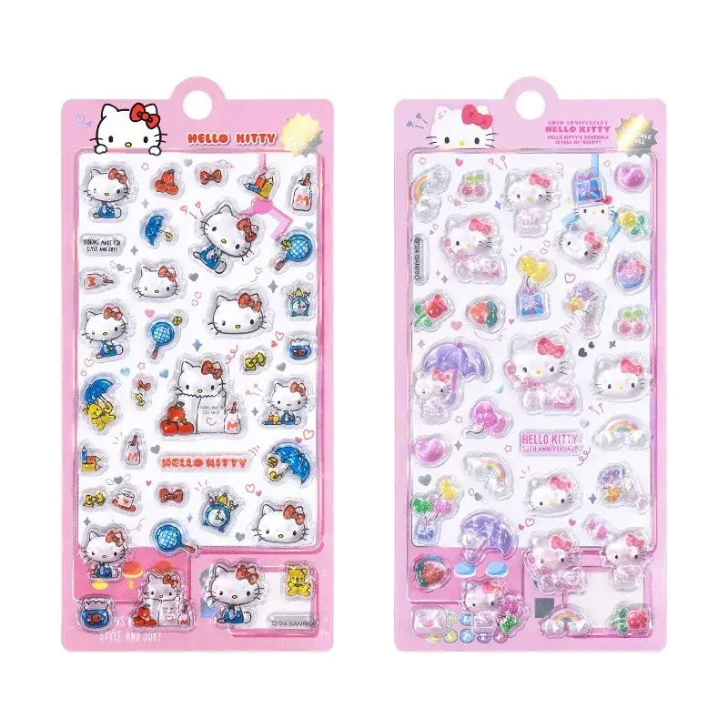 Hello Kitty  Sanrio 3D Embossed Crystal Stickers Children Girl Cartoon  Toys DIY Decoration Reward Stickers Holiday Gifts